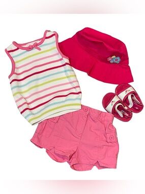 Janie and Jack Hummingbird Hideaway Striped Knit Tank, Shorts & Sun Hat 12-18 m